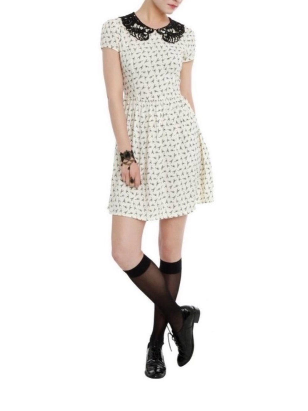 Penny Dreadful Cream Mini Dress with Black Lace Collar Scorpion Print